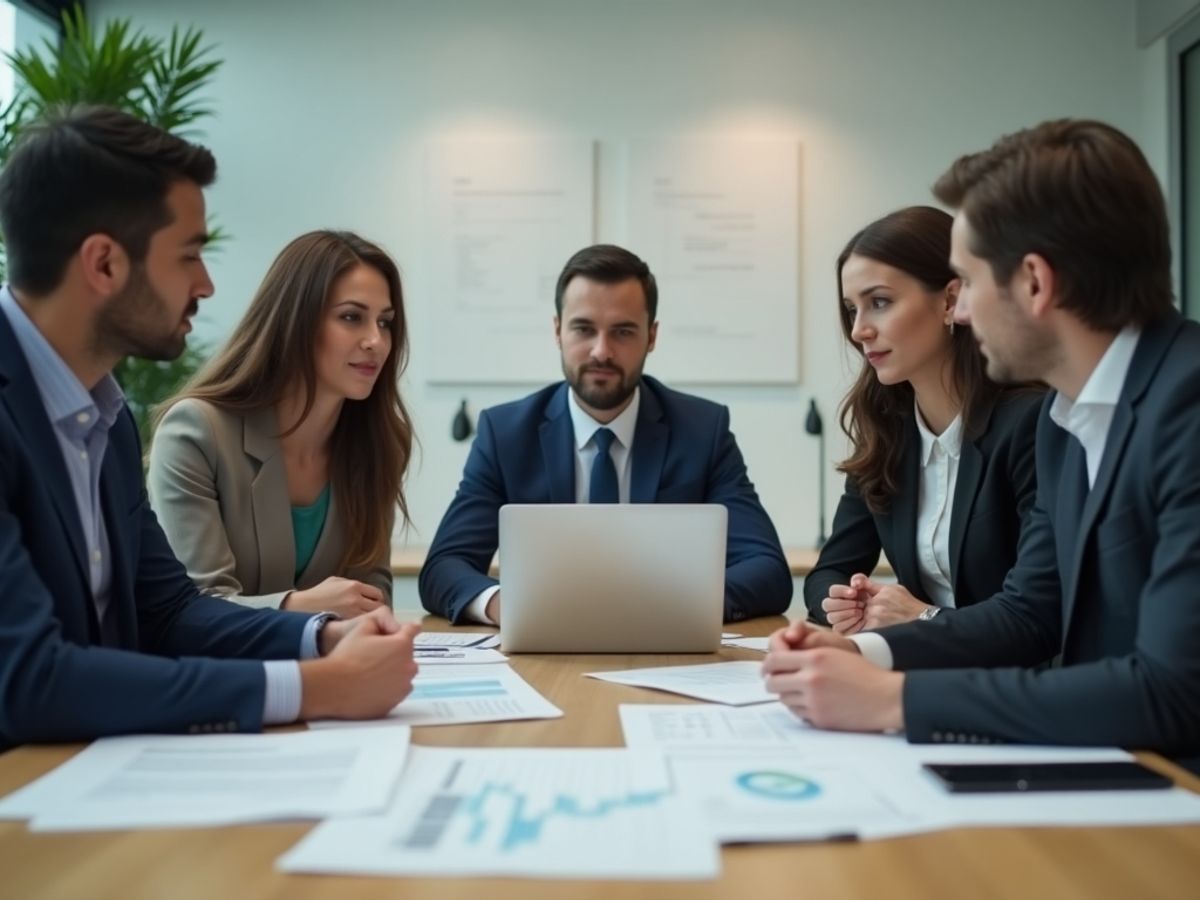 O echipă diversă discutând într-un birou profesional.