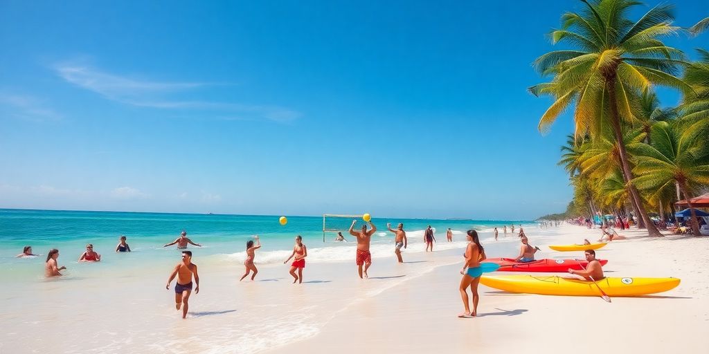 Families enjoying outdoor activities on a sunny Florida beach.