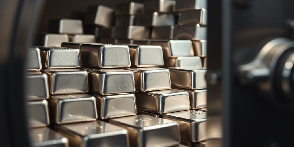 Lingots d'argent brillant et coffre-fort ouvert