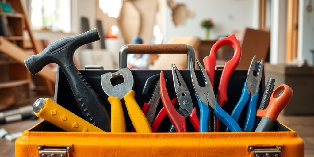 Toolbox with tools for emergency home repairs.