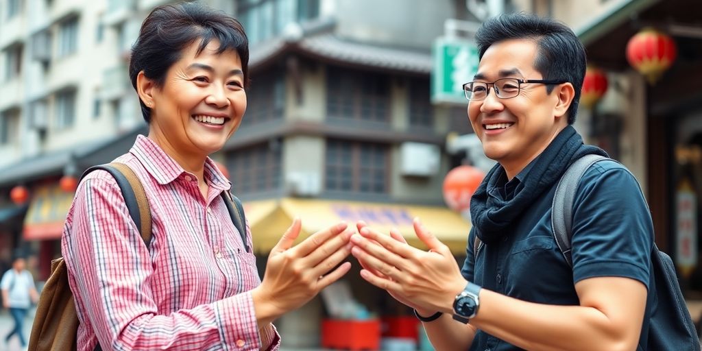 Two people greeting each other.