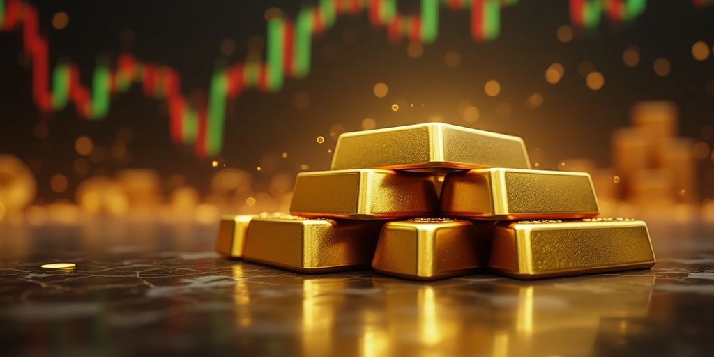 Des barres d'or sur une surface réfléchissante.