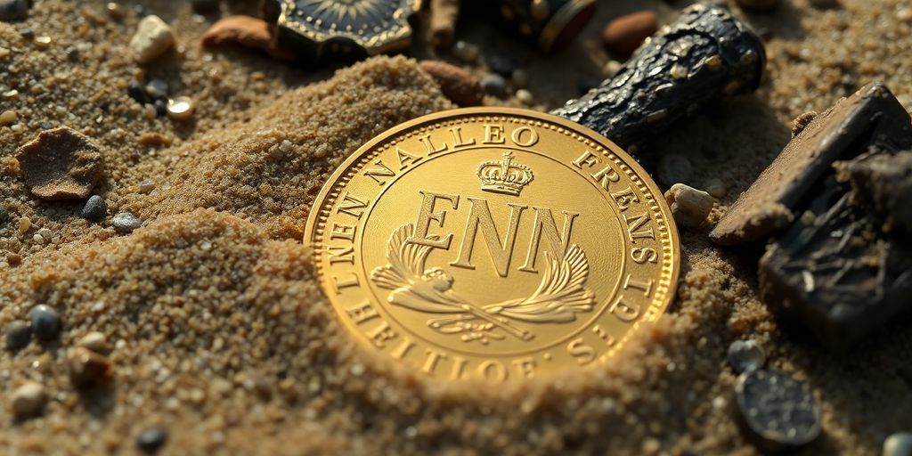 Pièce en or Napoléon retrouvée dans une épave.