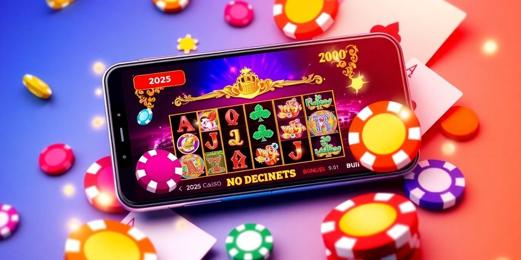 Smartphone avec jeux de casino et jetons colorés.