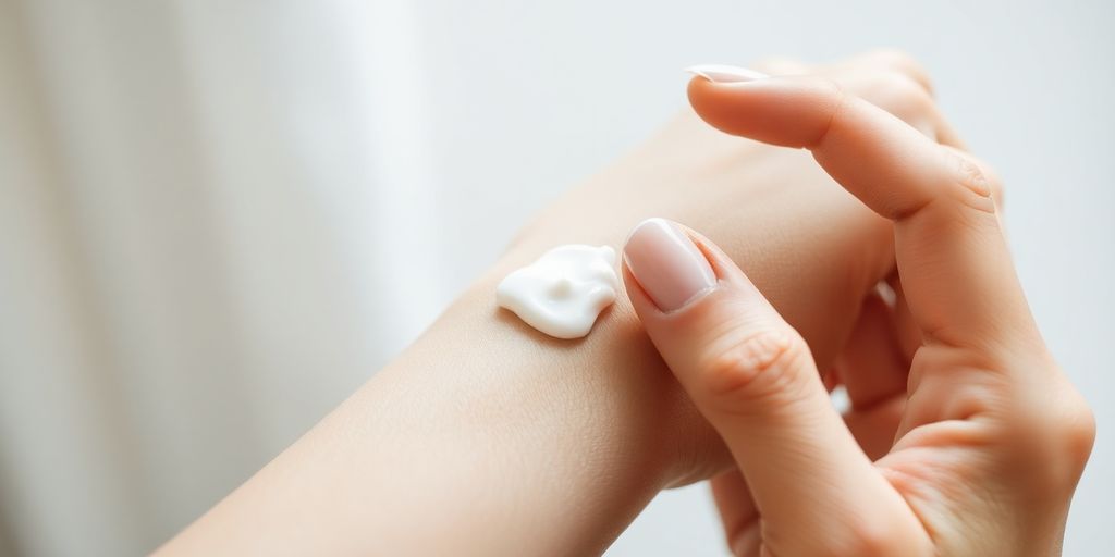 Hand applying a skin product for patch testing.