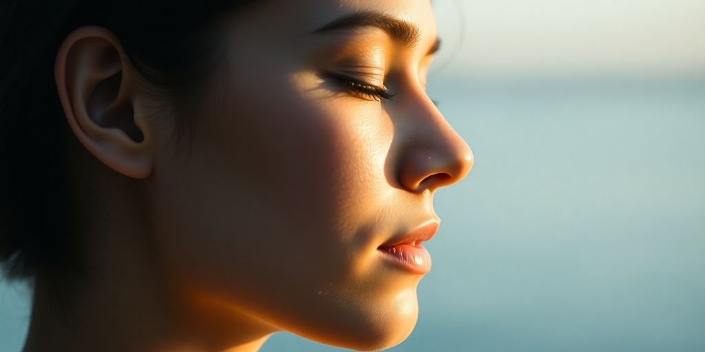 Person meditating, calm and focused.