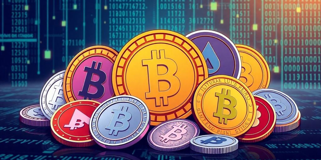 Illustrative image of diverse privacy coins on digital background.