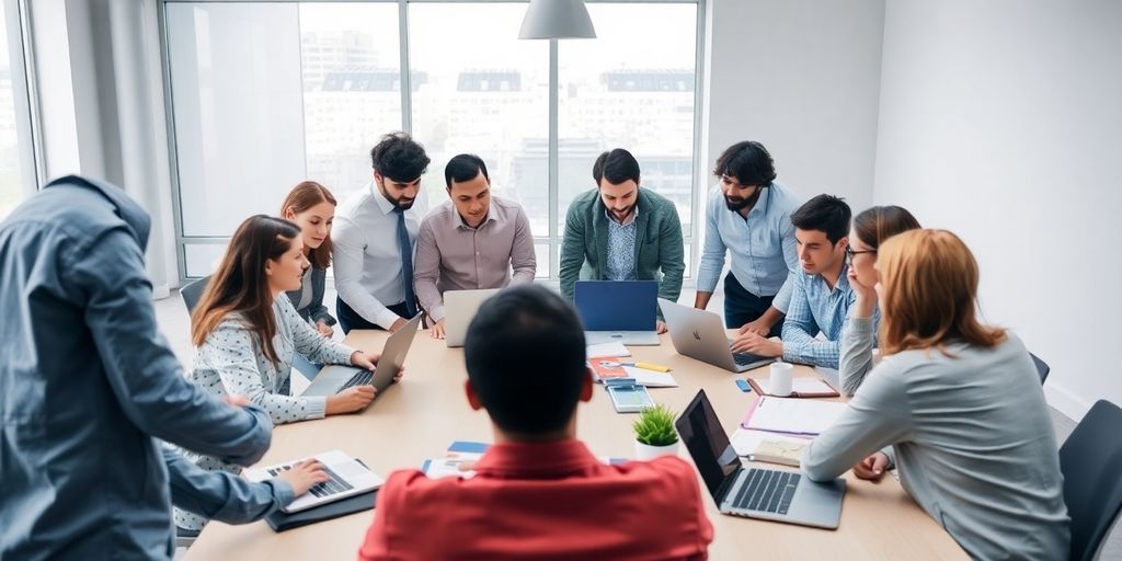 A group of professionals discussing future scenarios.