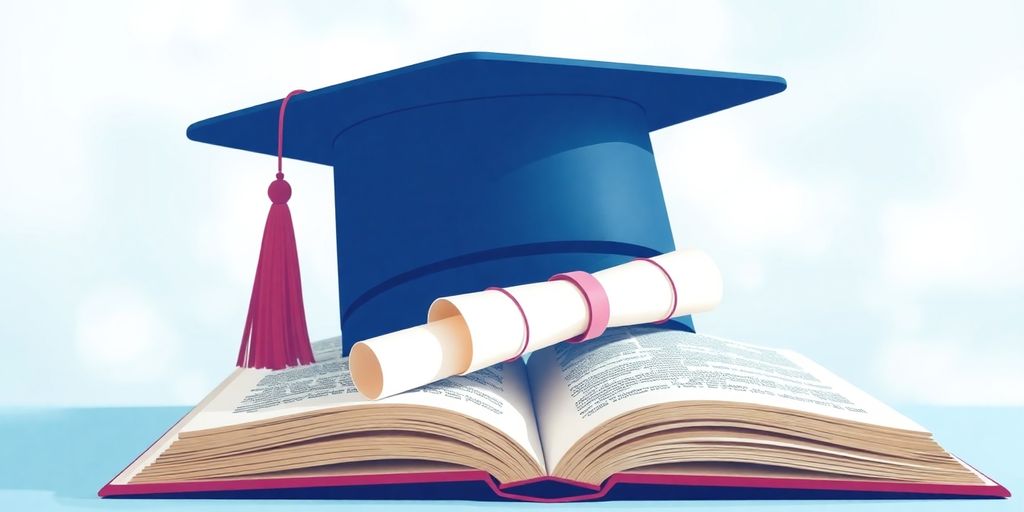 Graduation cap and open book.