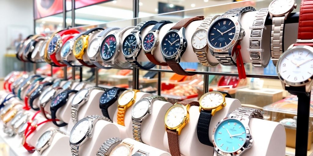 Različiti modeli satova u outlet prodavnici.
