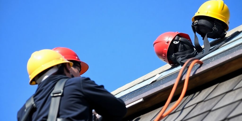 Dakkapel met gereedschap en veiligheidsuitrusting.