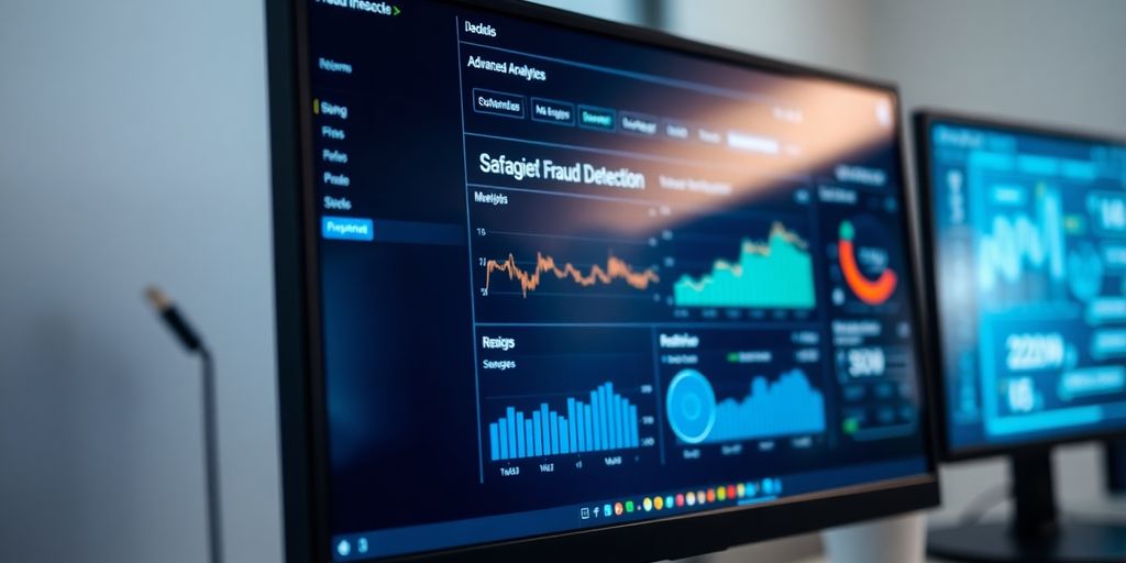 Computer screen with fraud detection software interface.