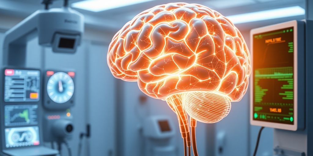 AI brain powering futuristic medical equipment.