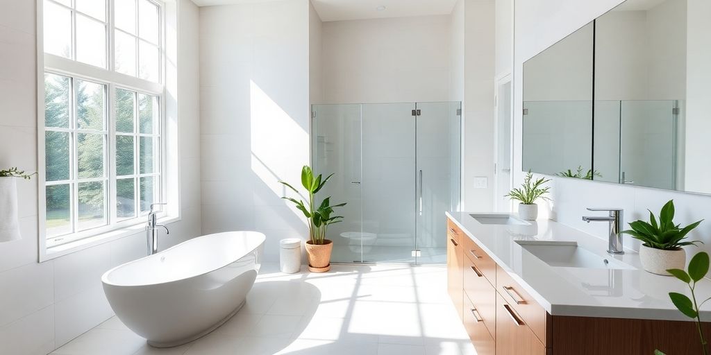 Modern bathroom with sleek design elements.