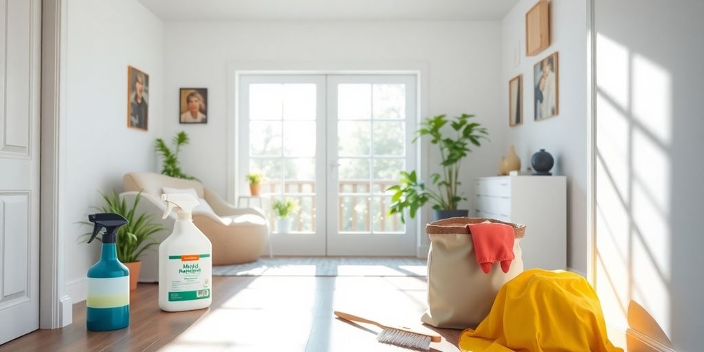 Home mold remediation products in a clean living space.