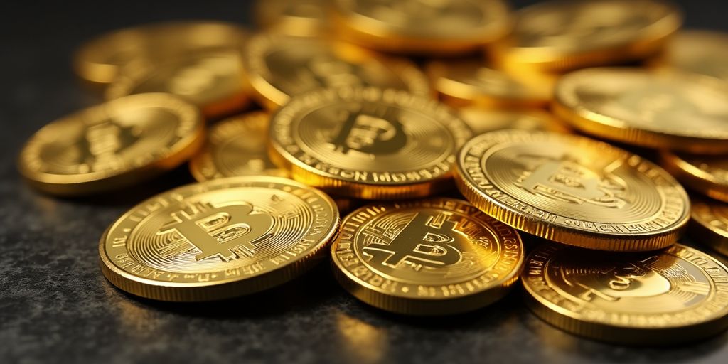 Des pièces d'or brillantes empilées sur un fond sombre.