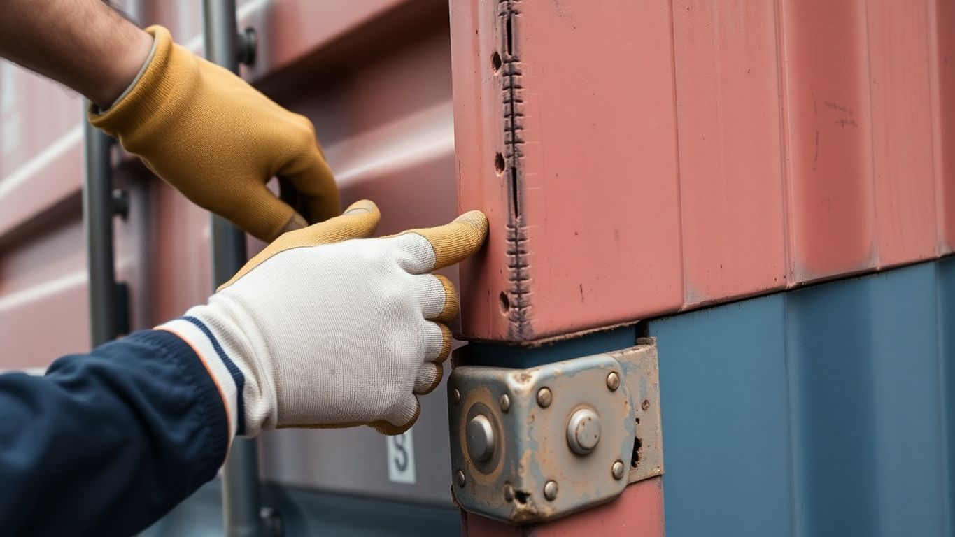 Shipping container inspection close-up.
