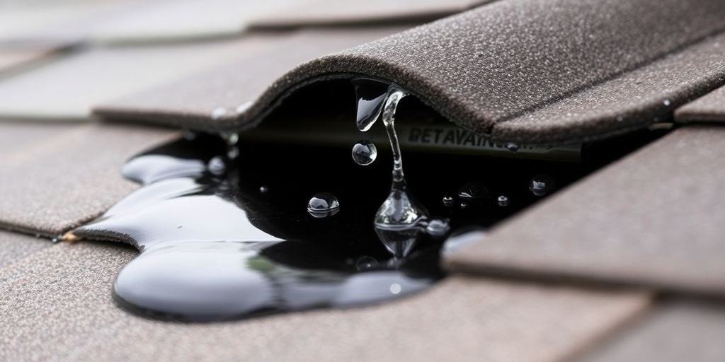 Foto van een lekkend dak met waterdruppels.