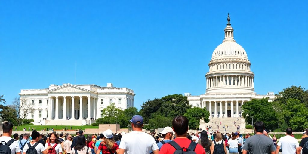 Tourists visiting famous landmarks in Washington DC.