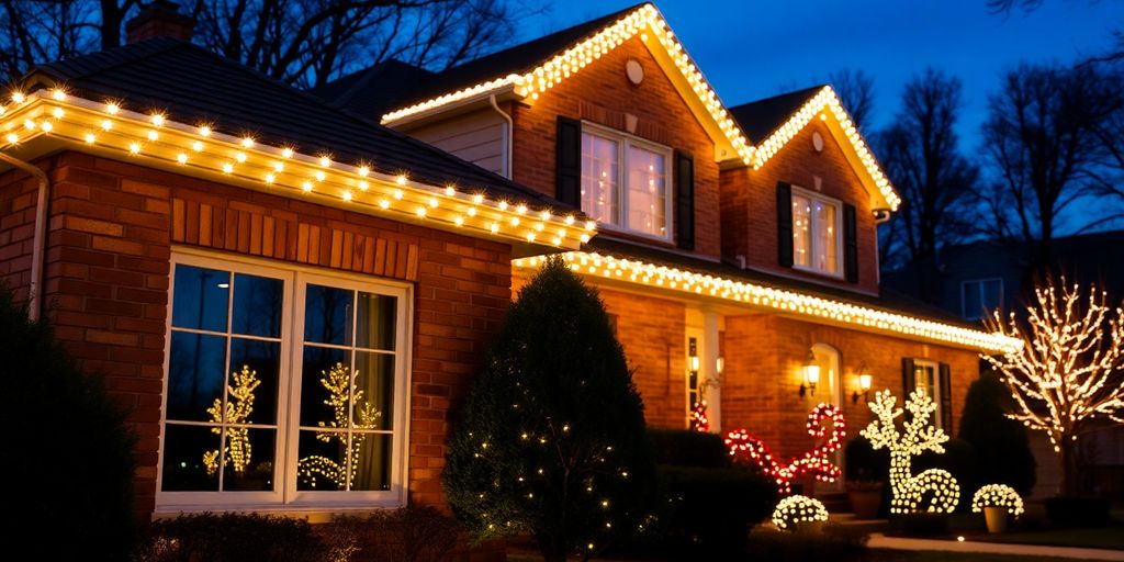 Warm lights illuminate a Clayton home exterior.