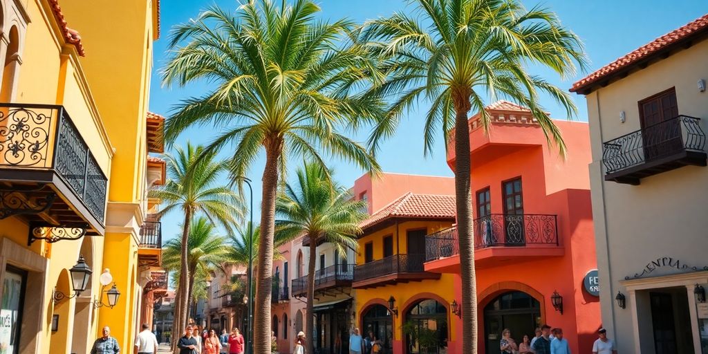 Vibrant Cabo San Lucas downtown street scene.