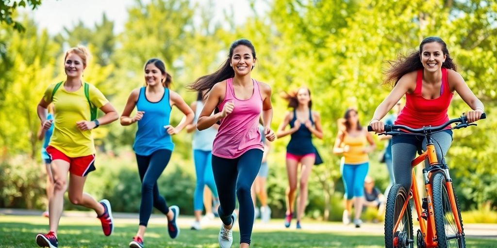 Teens enjoying fitness activities in a sunny park.