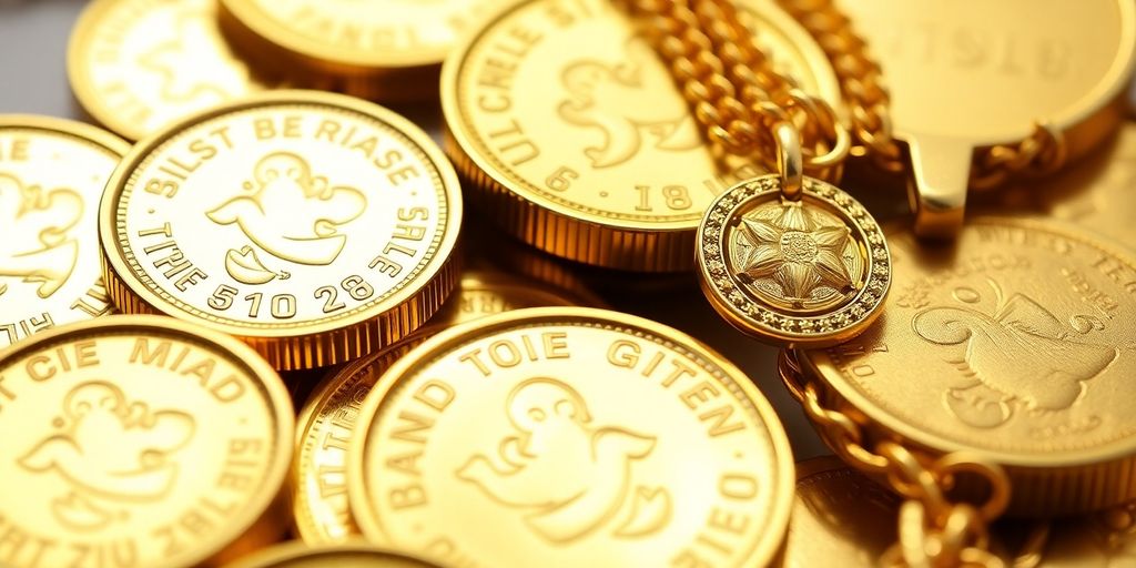 Photo de pièces et bijoux en or.