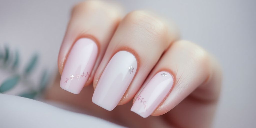 Unhas delicadas pintadas com cores suaves e detalhes finos.