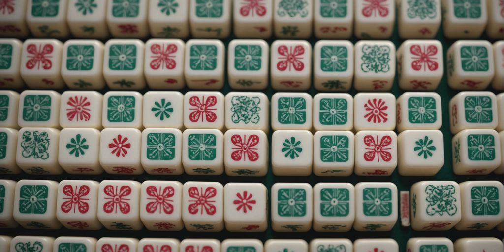 Different Mahjong tiles displayed in an organized grid pattern.