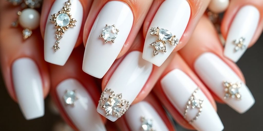 Unhas decoradas em branco, modernas e sofisticadas.