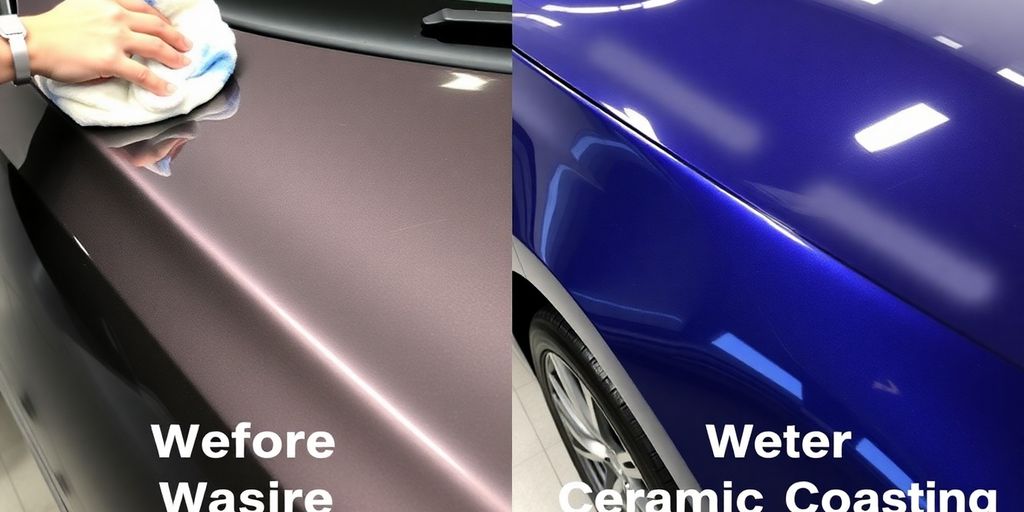 Auto met wax en keramische coating, verschil in glans.