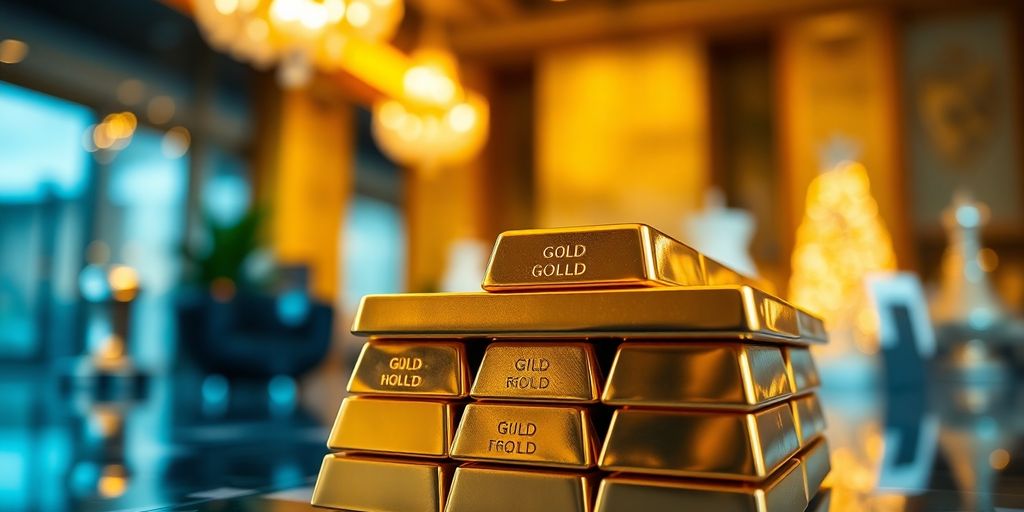 Des lingots d'or empilés sur un fond flou.