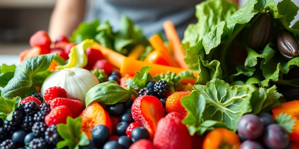 Healthy foods and person managing weight.