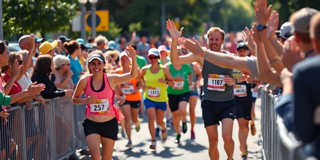 Runners high-fiving spectators