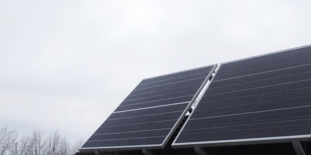 Panneaux solaires sous ciel nuageux.