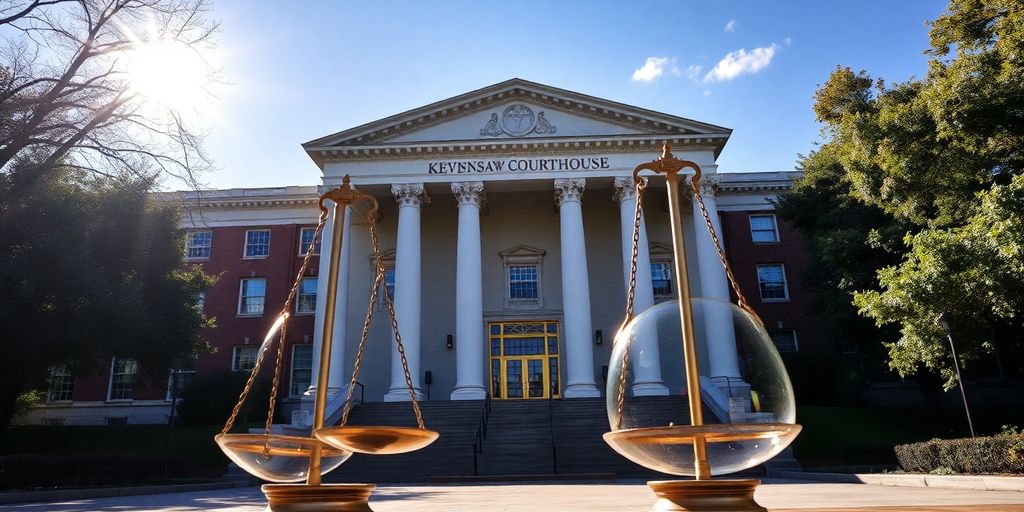 Kennesaw courthouse with legal scales.