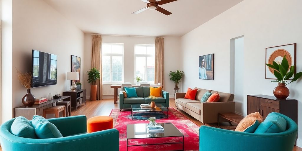 Modern remodeled room with stylish decor and natural light.