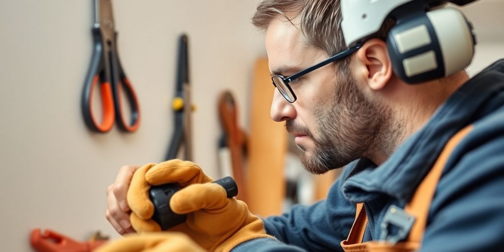 Home repair specialist working with tools and materials.