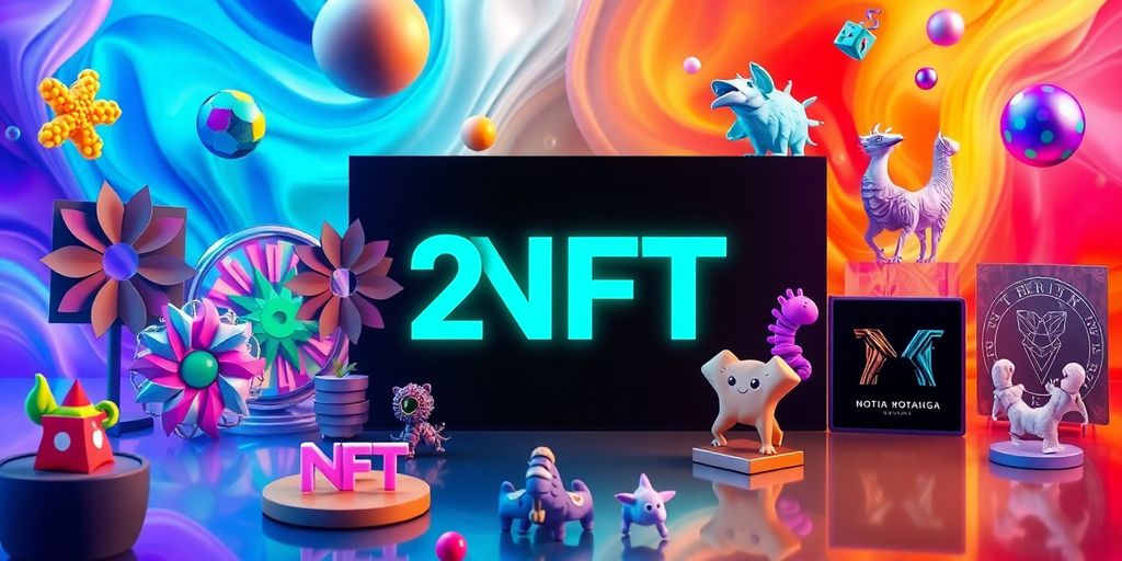 Colorful digital art pieces representing the nft market.