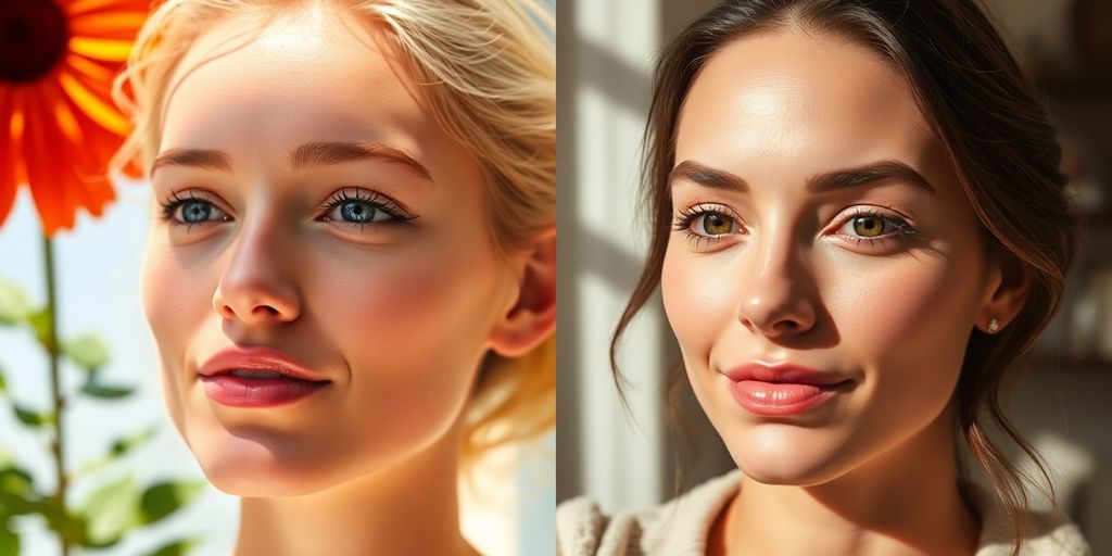 Seasonal skincare routine comparison with different skin textures.