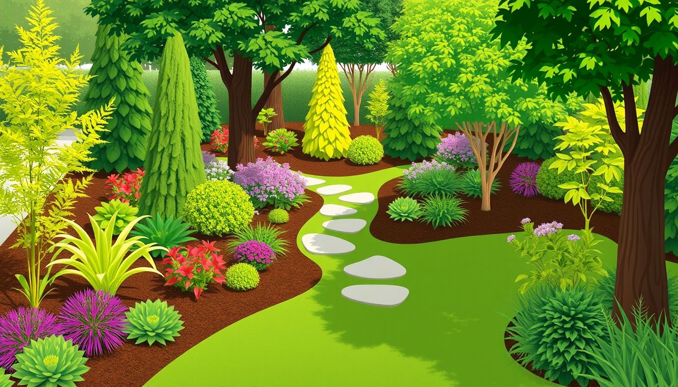 Illustrative garden with plants and pathway