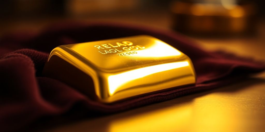 Lingot d'or sur un tissu en velours.
