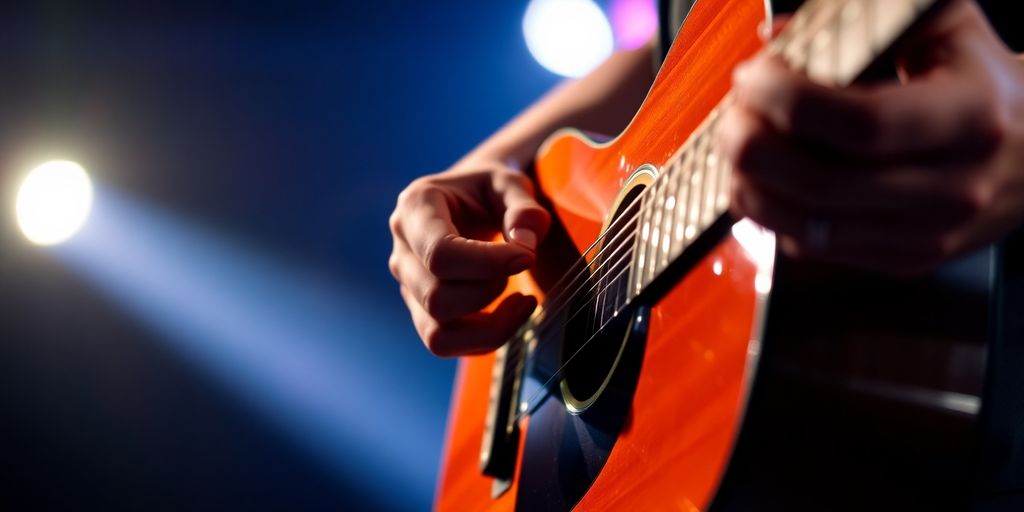 Person playing a guitar on stage.