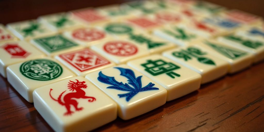 Close-up of Mahjong honor tiles
