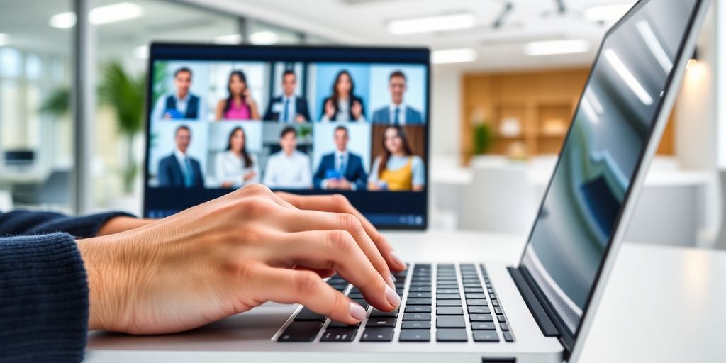 Person virtually interviewing on laptop
