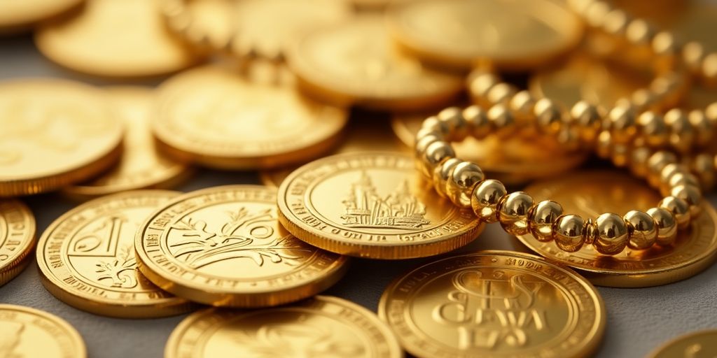 Pièces en or brillantes et bijoux élégants.