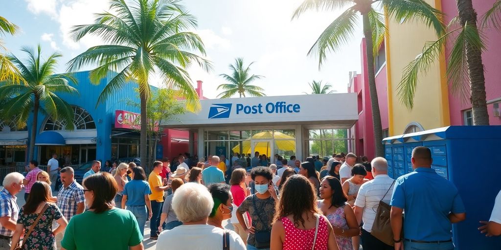 Aventura Post Office bustling with community members engaging together.