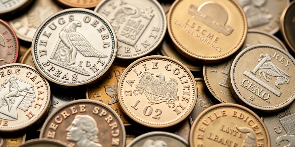 Coins français de collection sur une surface en bois.