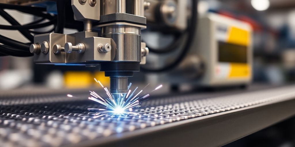 High-tech mesh welding machine in operation.