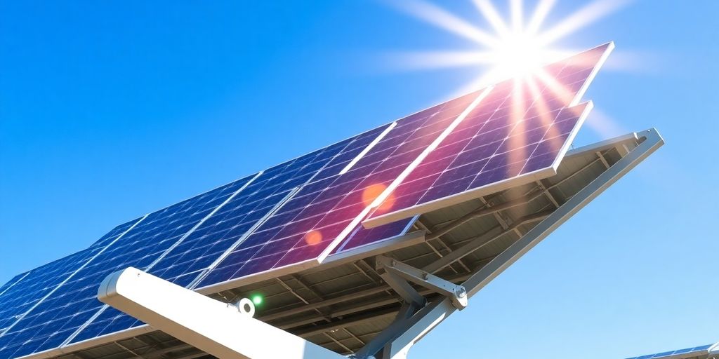 Bifacial solar panels absorbing sunlight from both sides.